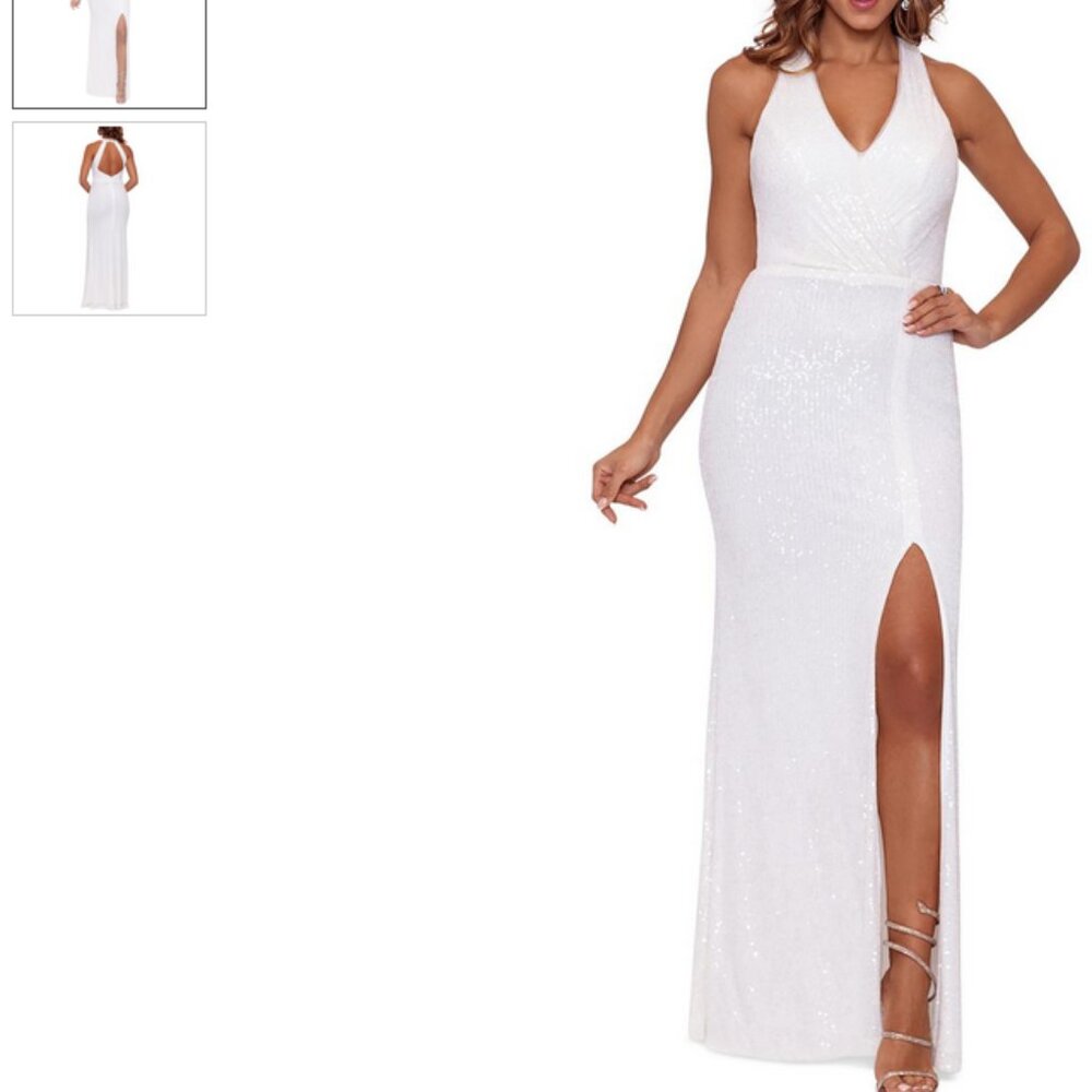 Xscape - White / Ivory Sequined Sleeveless Dress - Size 4